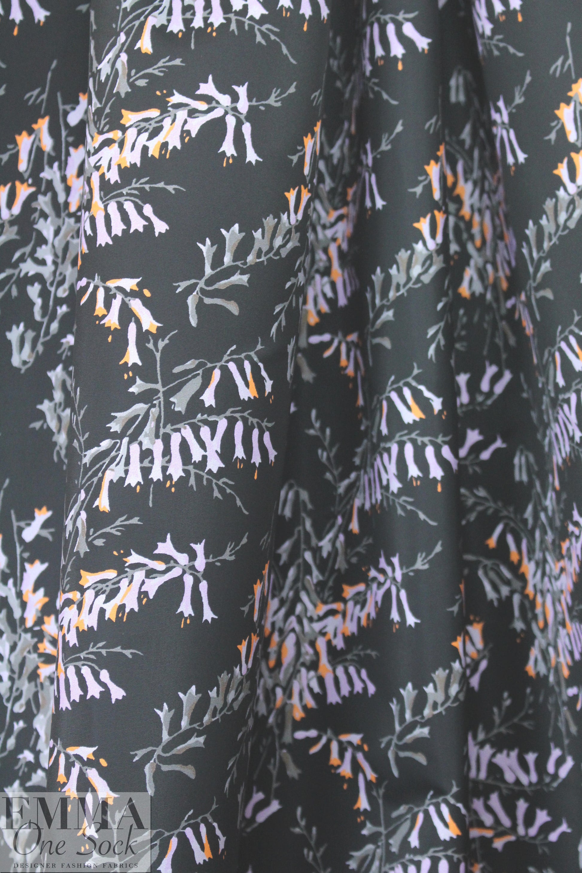 Italian microfiber printed rainwear - lav/tangerine floral 1.875 yd