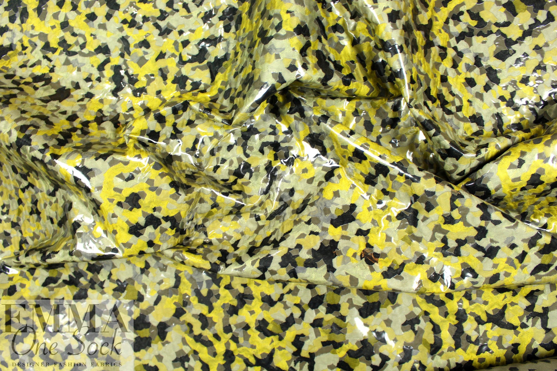 Italian mosaic jacquard laminated rainwear - gold/black 1.875 yd