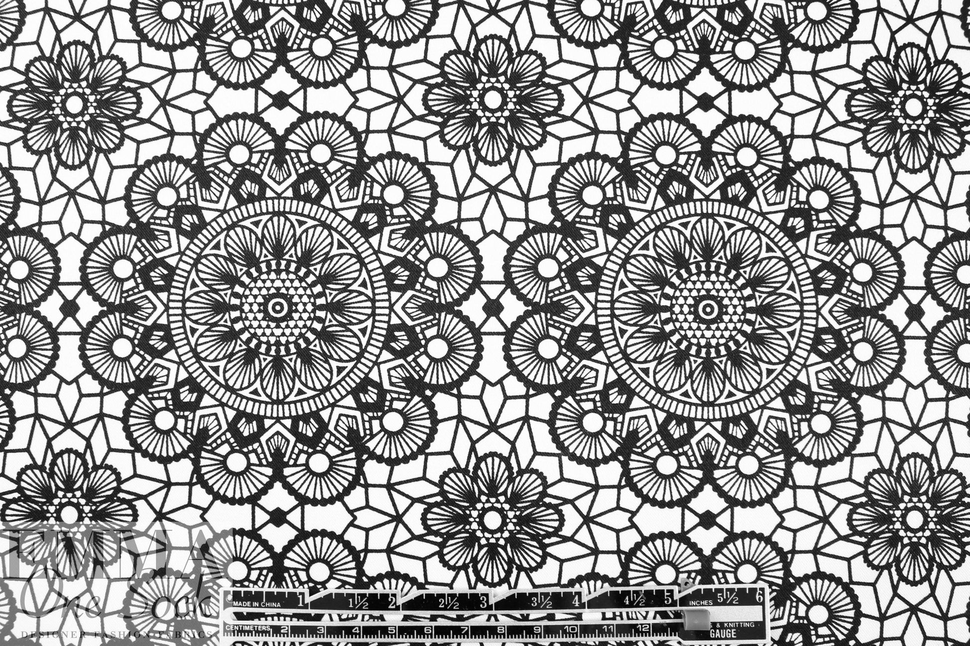 NY designer black/white medallion cotton rainwear 1 yard