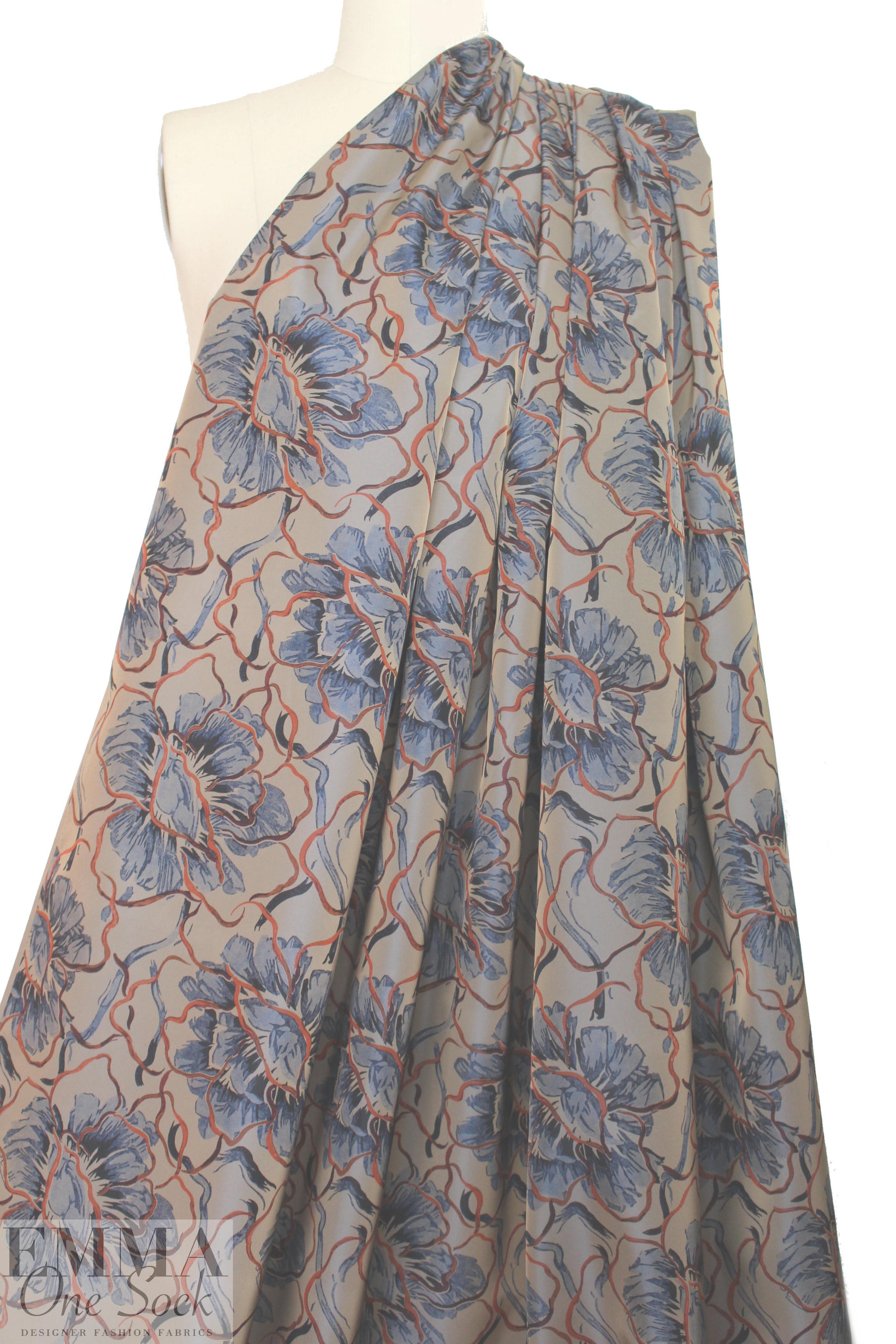 NY designer microfiber rainwear - blue/rust floral