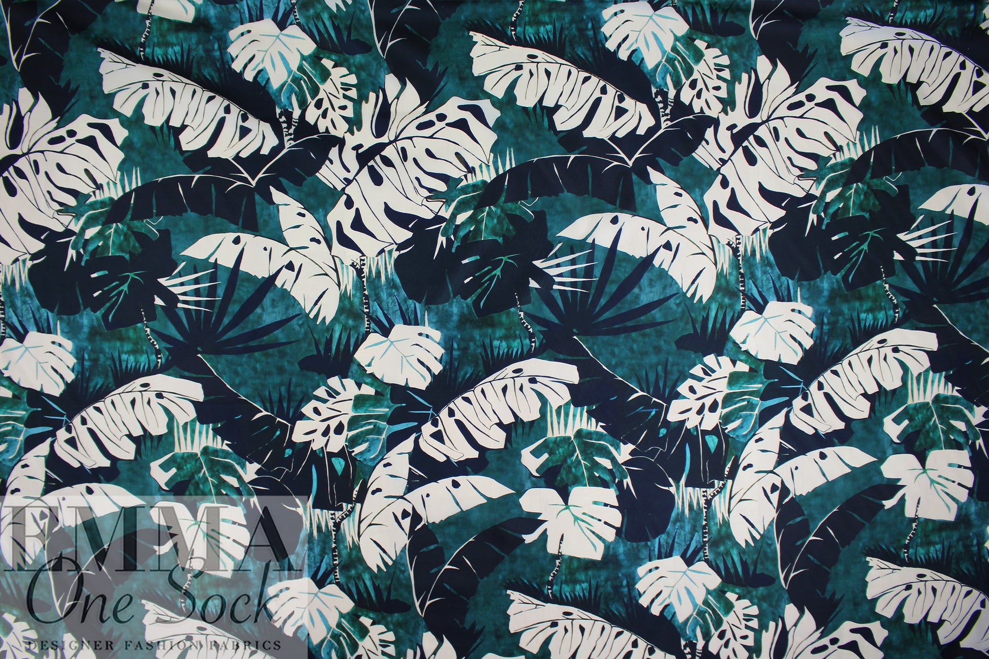 Italian microfiber printed rainwear - monstera leaves 2.875 yds