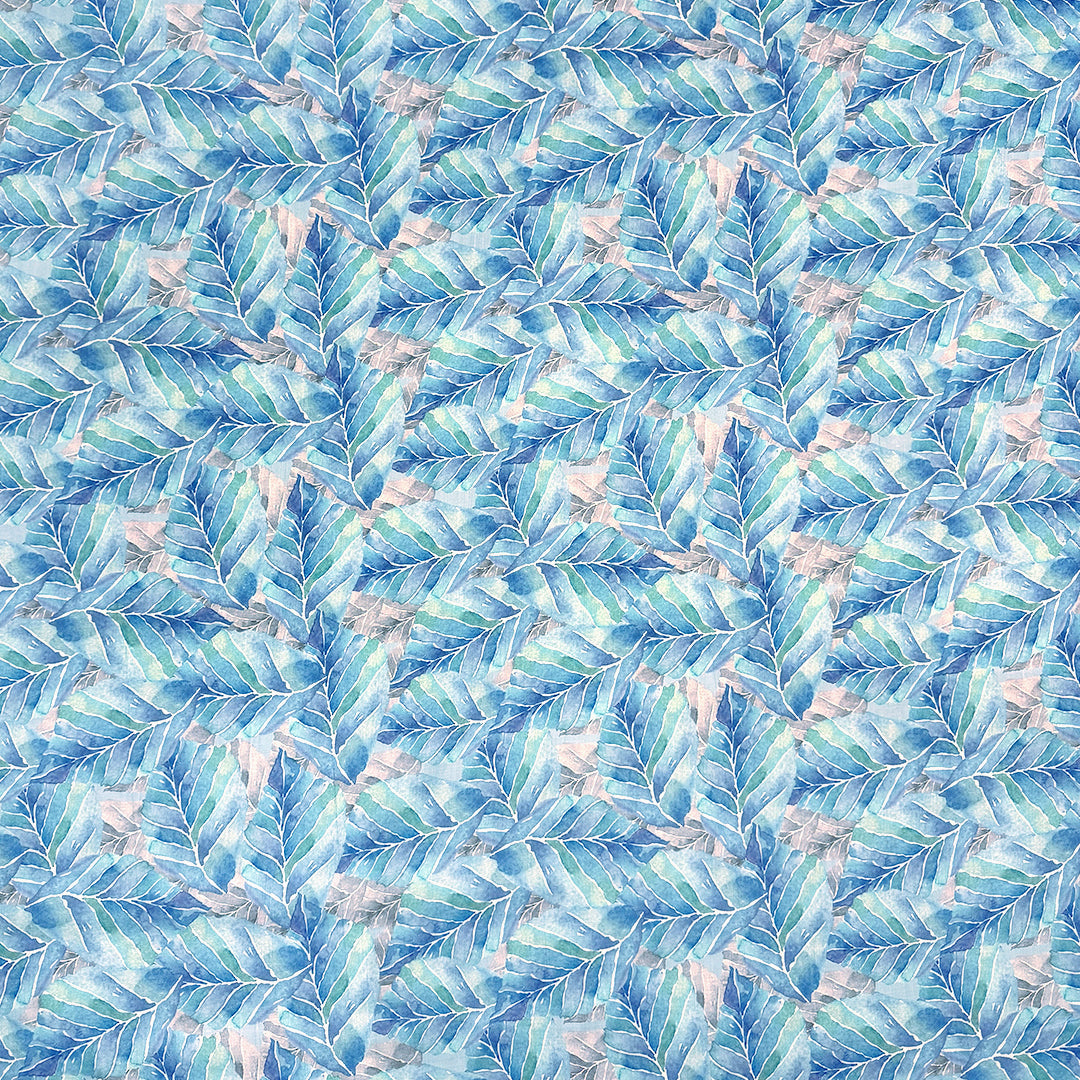 'fallen leaves' 100% ramie digital print - indigo/turquoise 1.125 yard