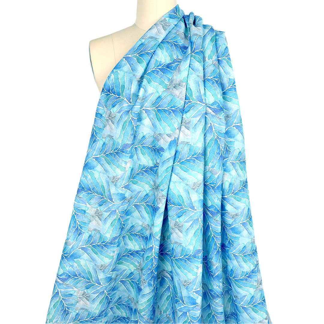'fallen leaves' 100% ramie digital print - indigo/turquoise 1.125 yard