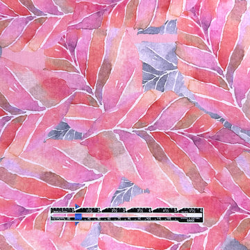 'fallen leaves' 100% ramie digital print - peach/fuchsia .75 yds