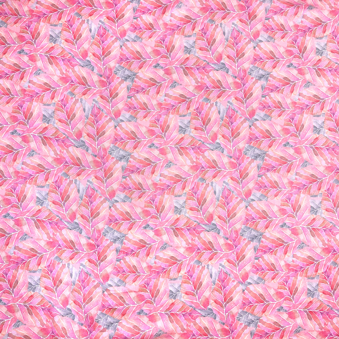 'fallen leaves' 100% ramie digital print - peach/fuchsia .75 yds