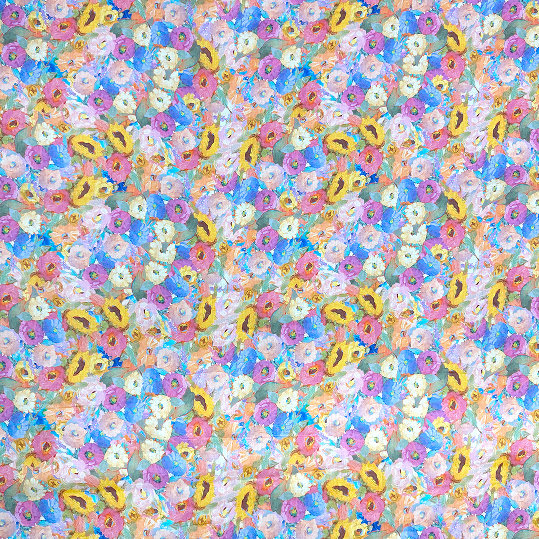 'sunflower and friends' 100% ramie digital print 3.25 yds