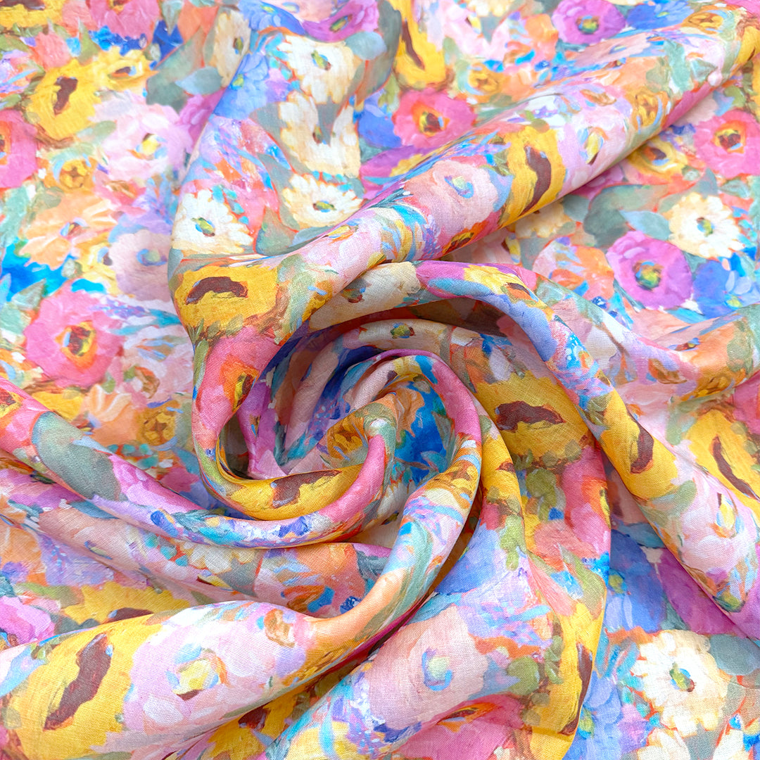 'sunflower and friends' 100% ramie digital print 1.625 yd