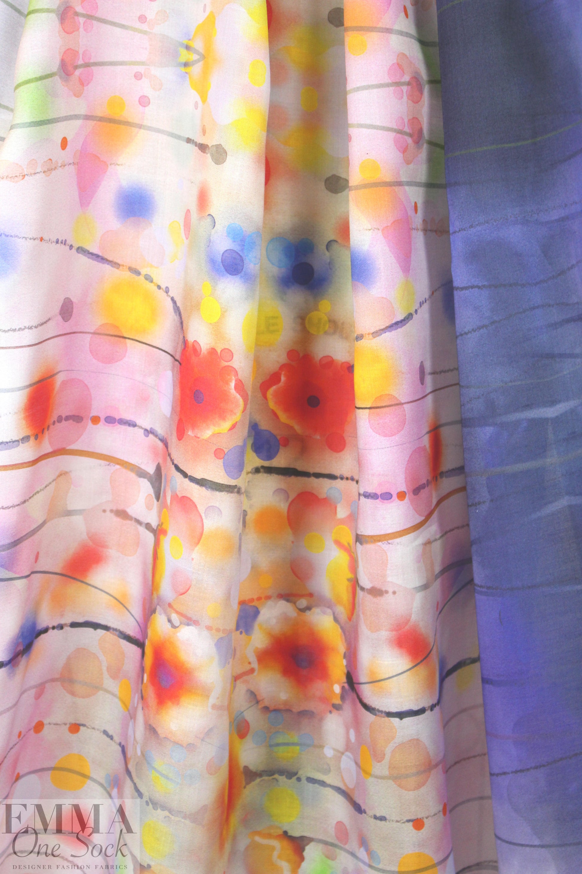 100% ramie digital print - indigo poppies