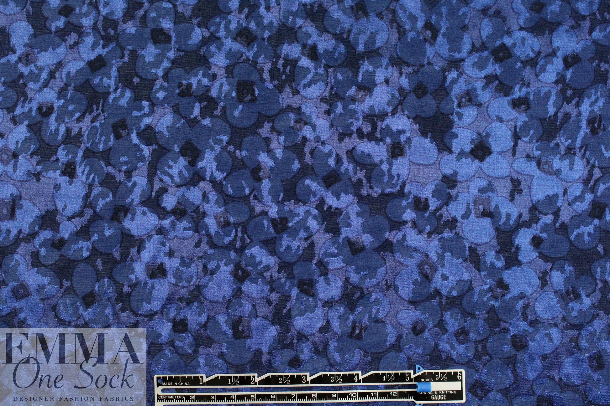 Italian sapphire floral printed silk jacquard