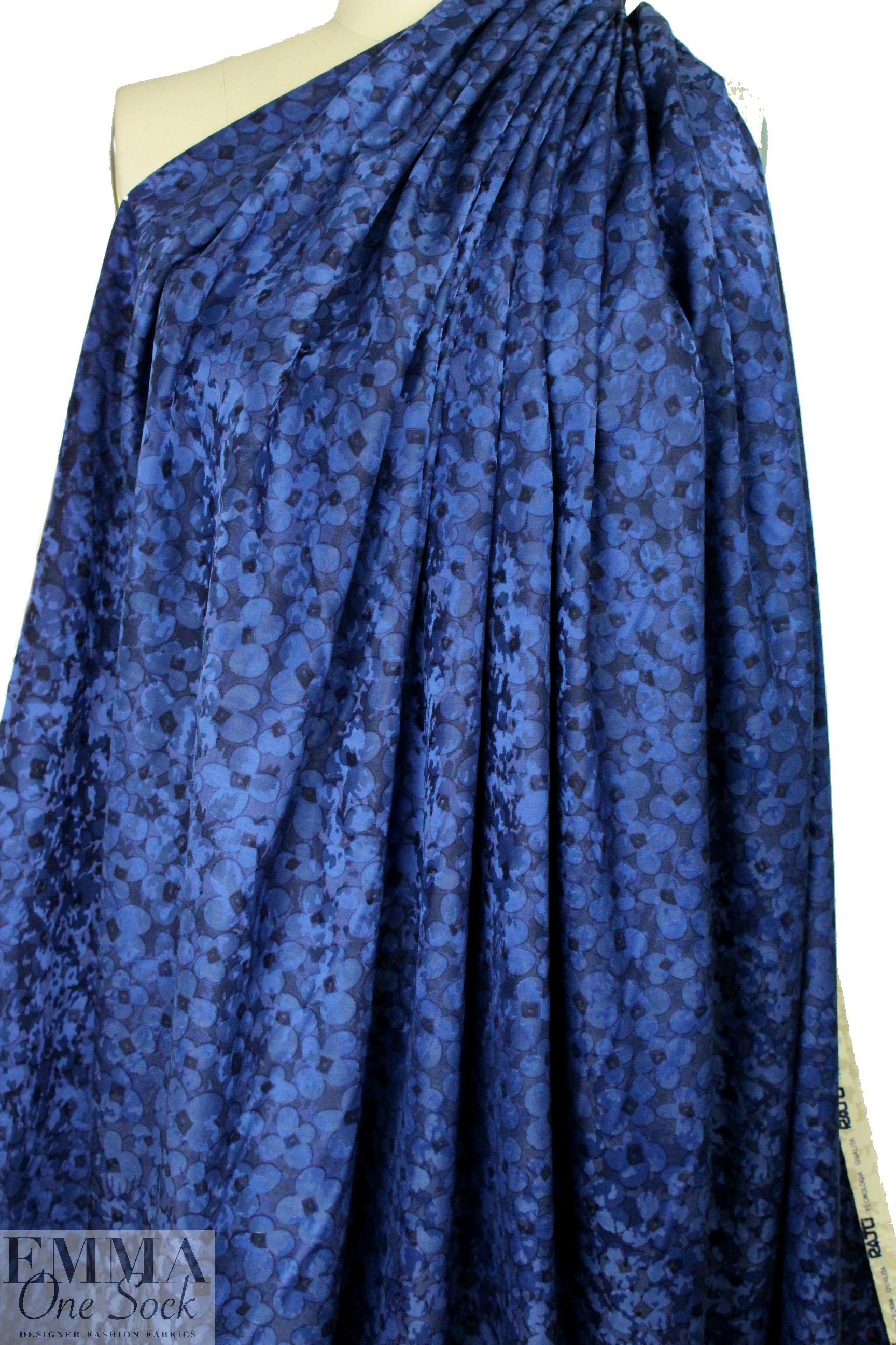 Italian sapphire floral printed silk jacquard