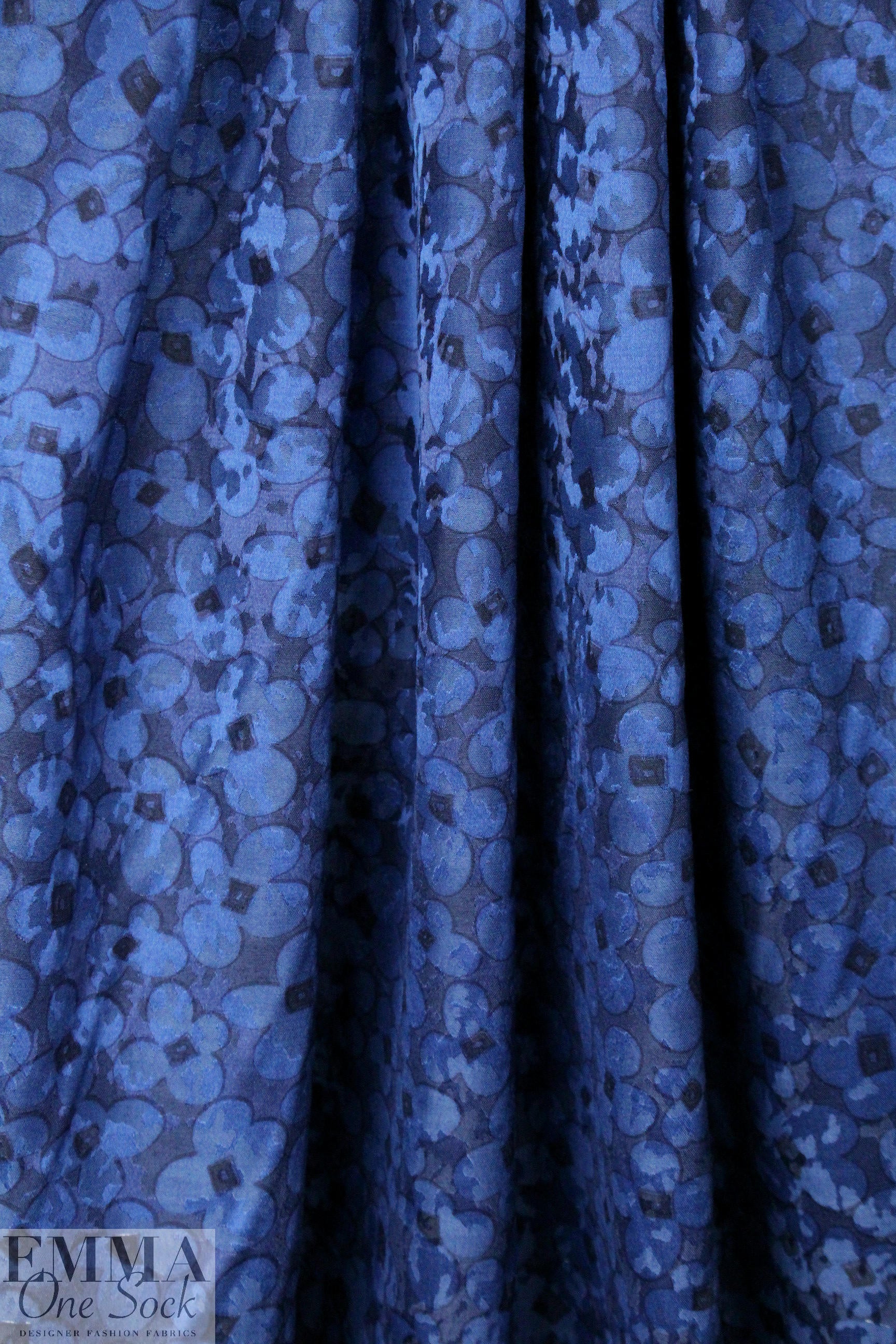 Italian sapphire floral printed silk jacquard