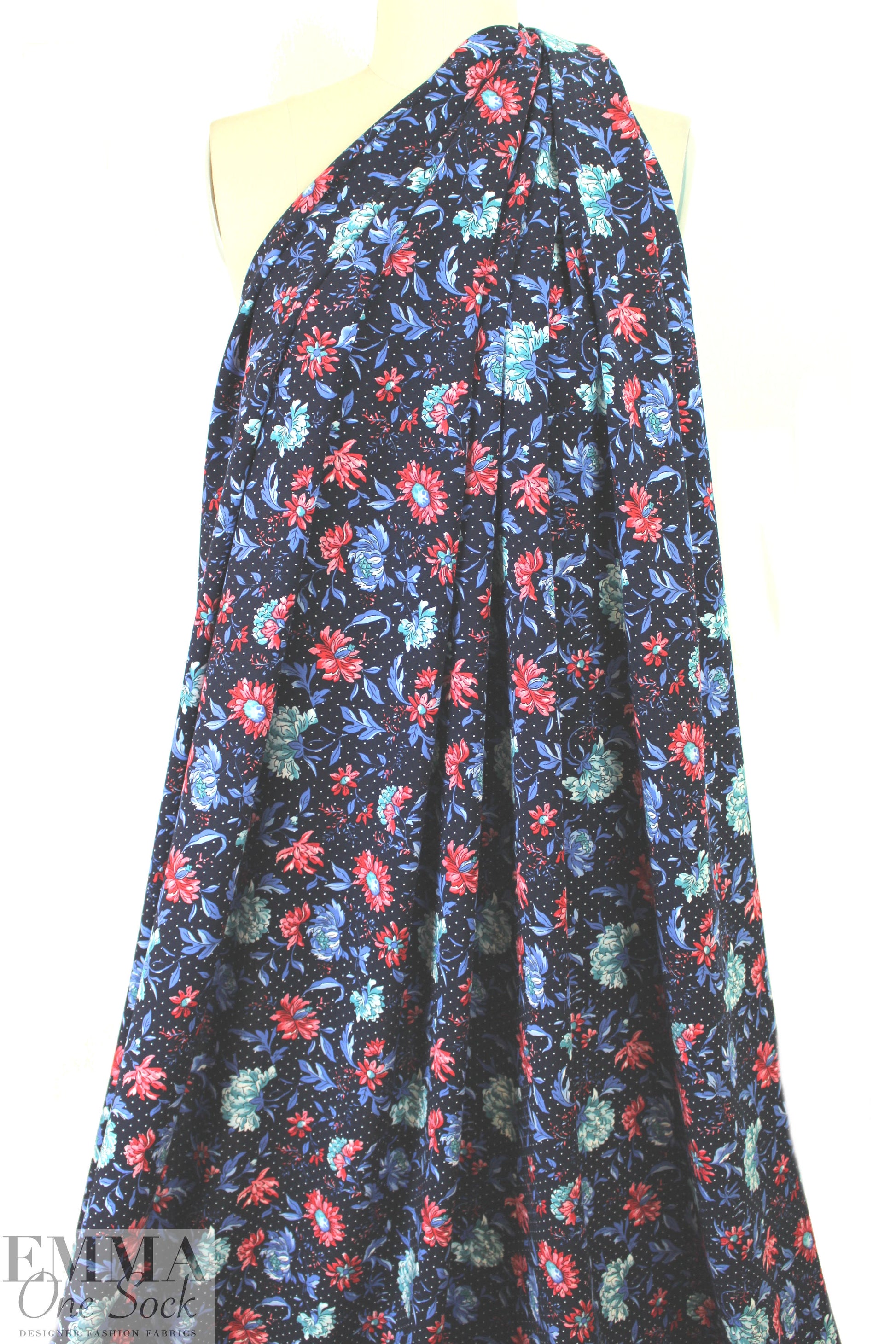 provence floral drapey viscose woven - navy 1.75 yd