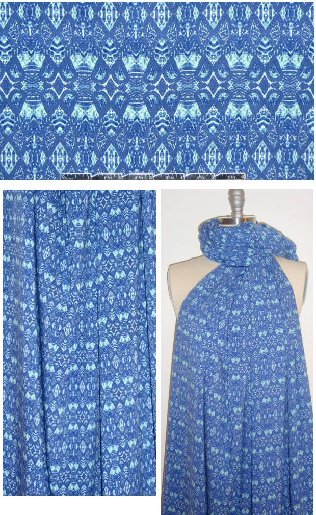 French ikat/woodcut graphic print rayon stretch woven