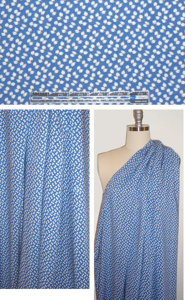 French blue/lemon flower buds viscose woven 1.625 yd