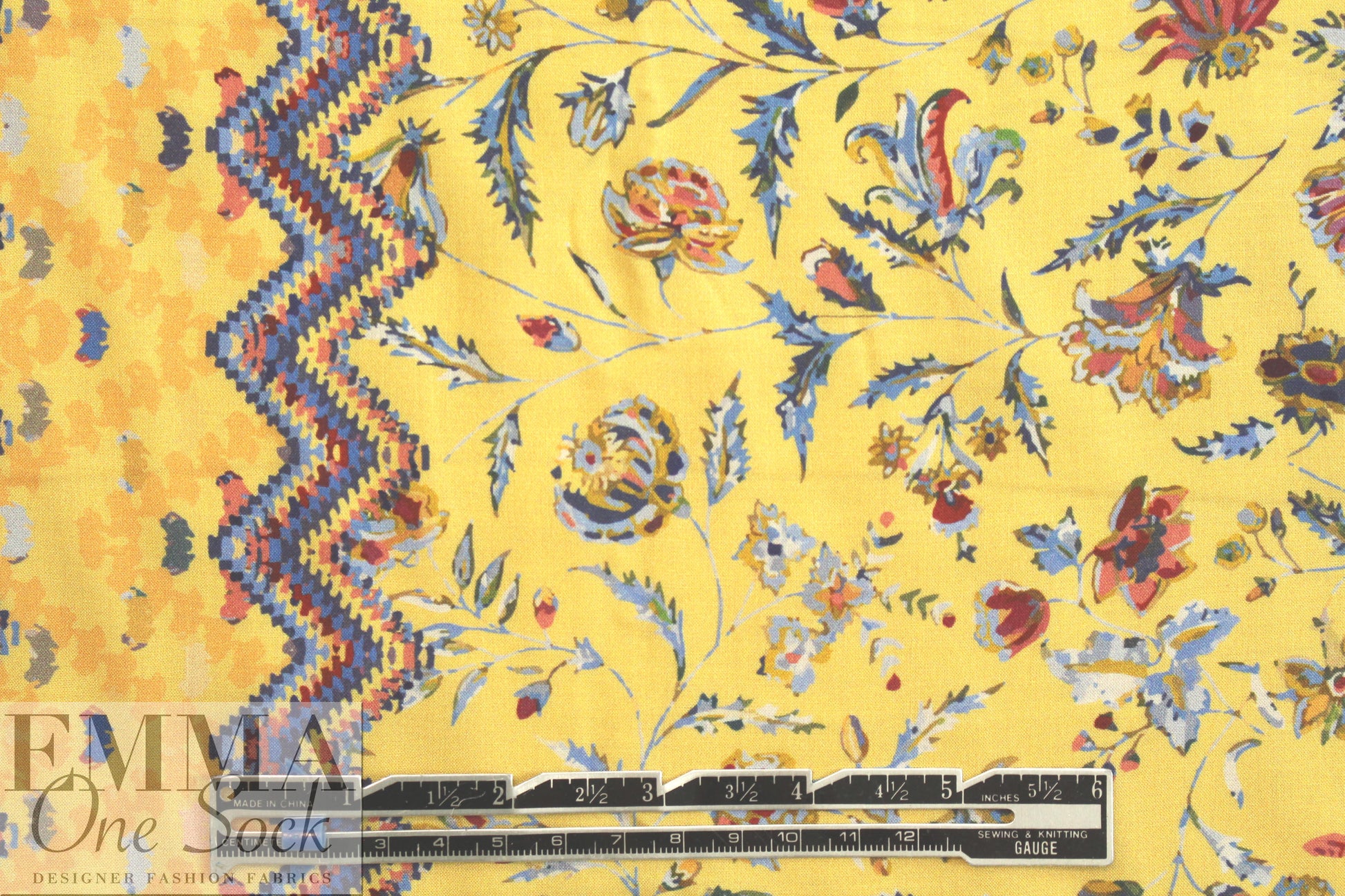French lemon floral border viscose drapey woven