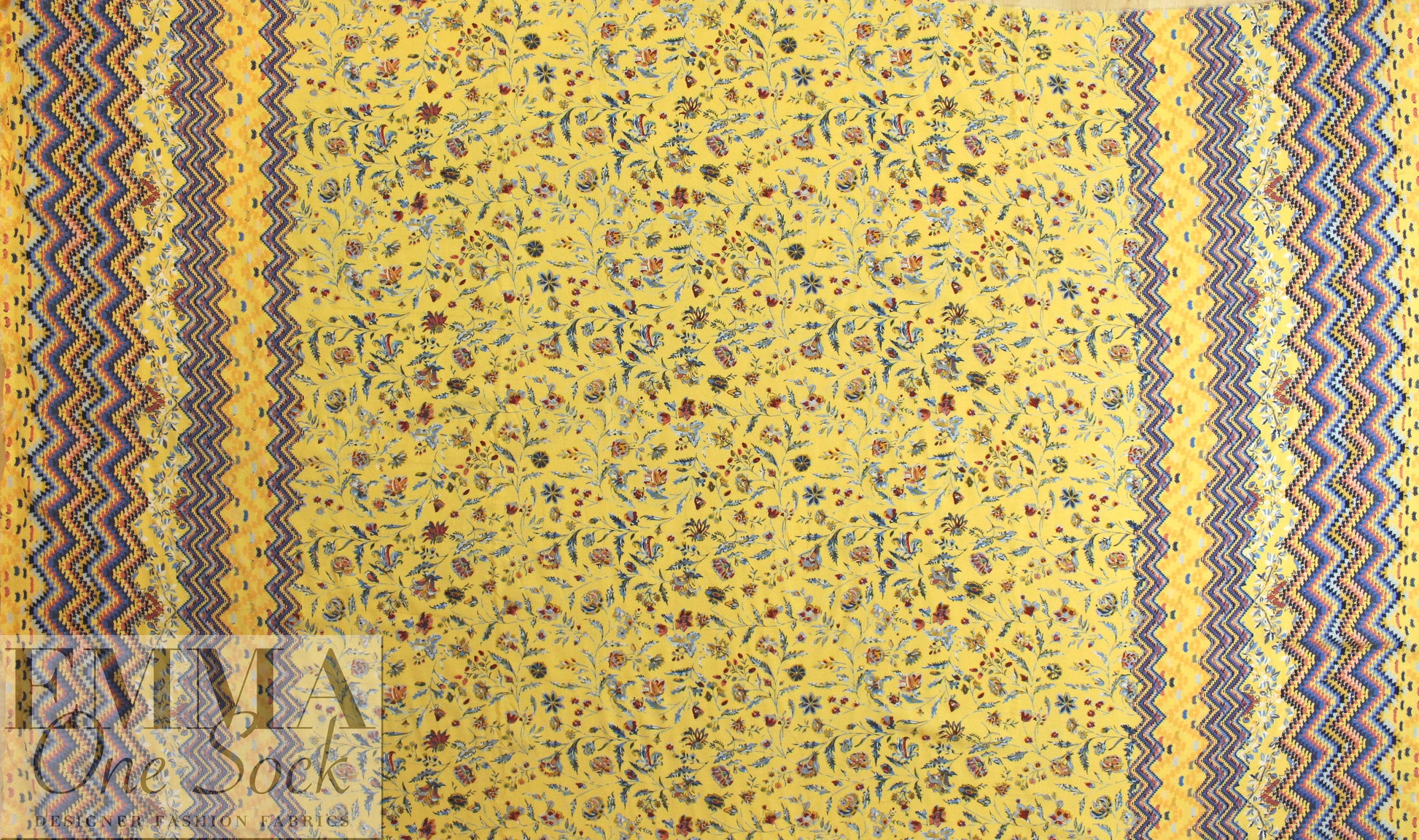 French lemon floral border viscose drapey woven