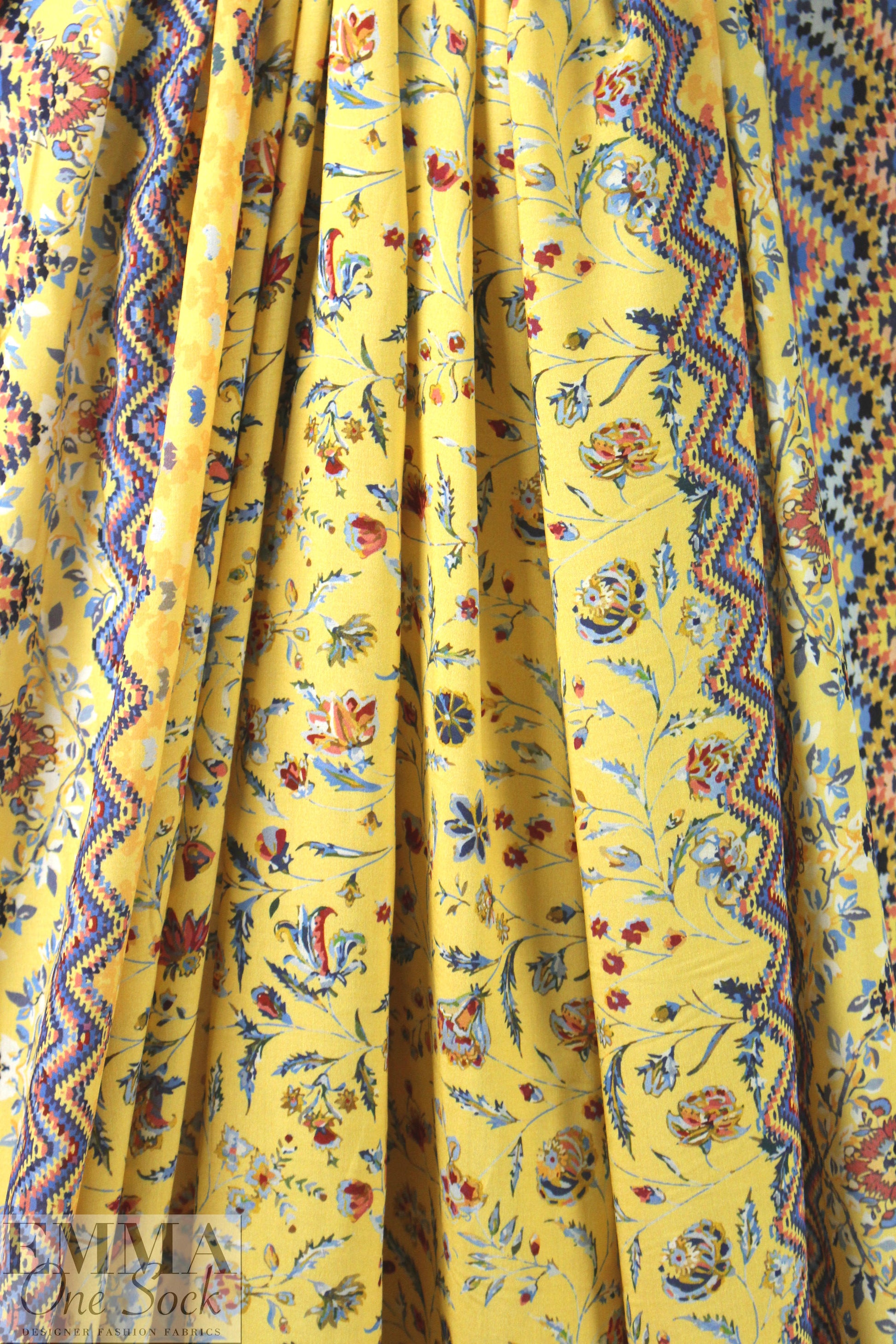 French lemon floral border viscose drapey woven