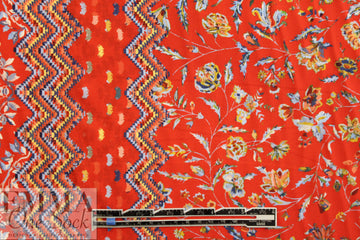 French red floral border viscose drapey woven 1.5 yd