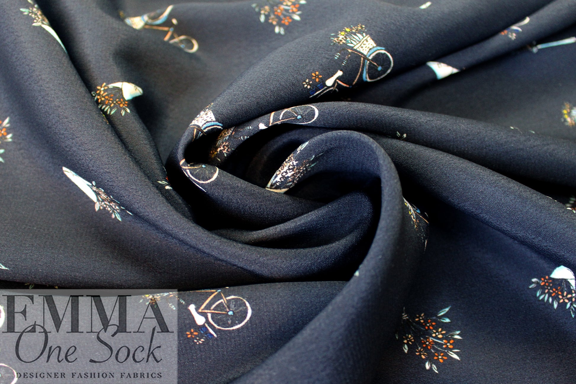 Italian 'bicycle bouquets' drapey viscose crepe 1.125 yds