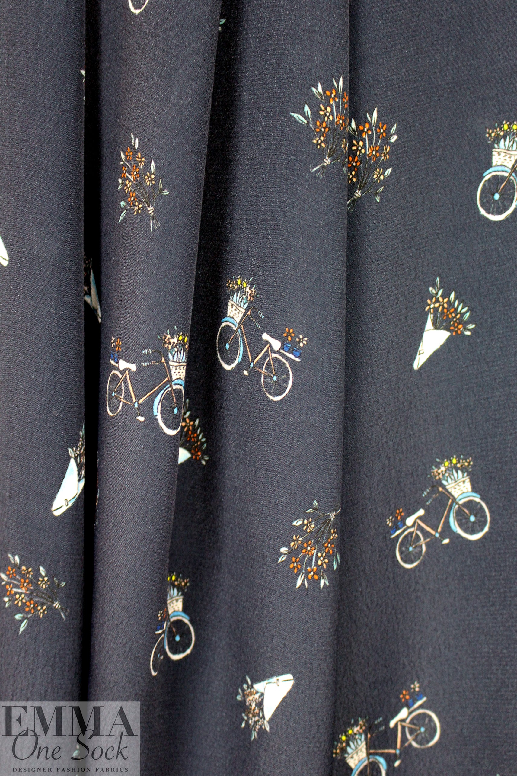 Italian 'bicycle bouquets' drapey viscose crepe 1.125 yds