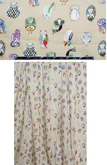 owl party drapey viscose woven - khaki