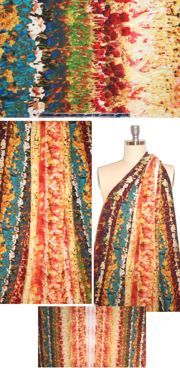 floral impressions border print viscose woven - spice 1.66 yd