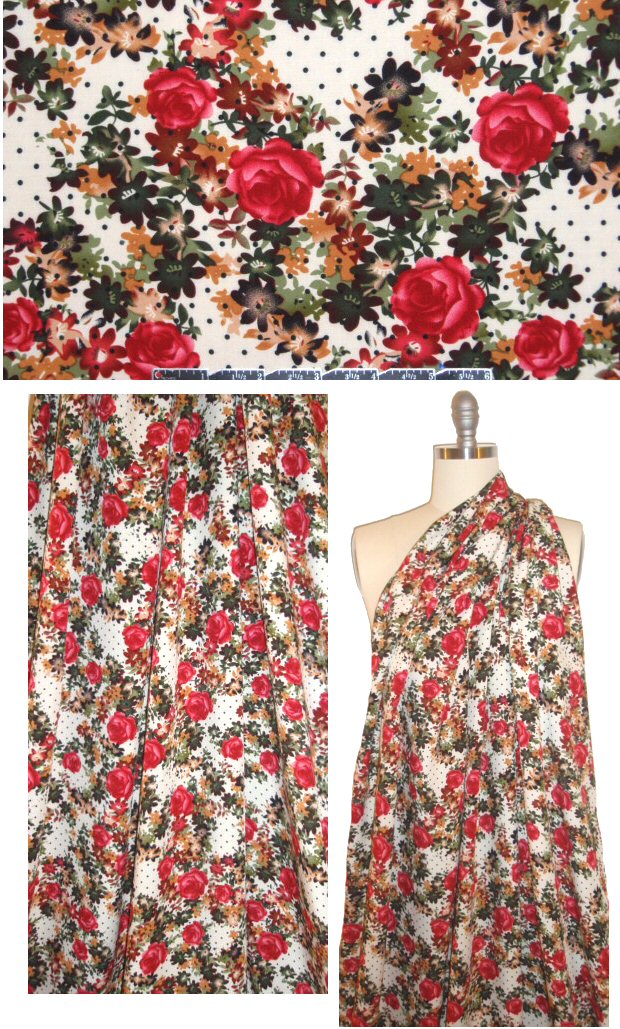 quaint polkadot rose drapey viscose woven - red