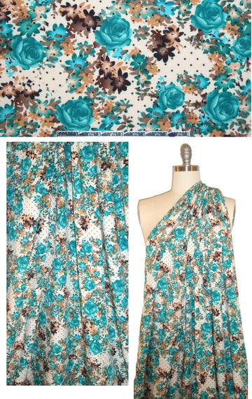 quaint polkadot rose drapey viscose woven - aqua