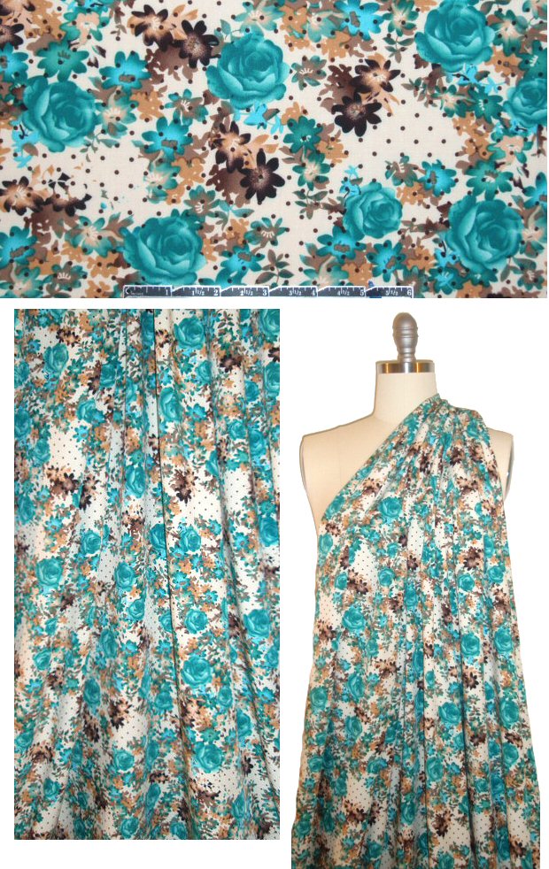 quaint polkadot rose drapey viscose woven - aqua 1.5 yd