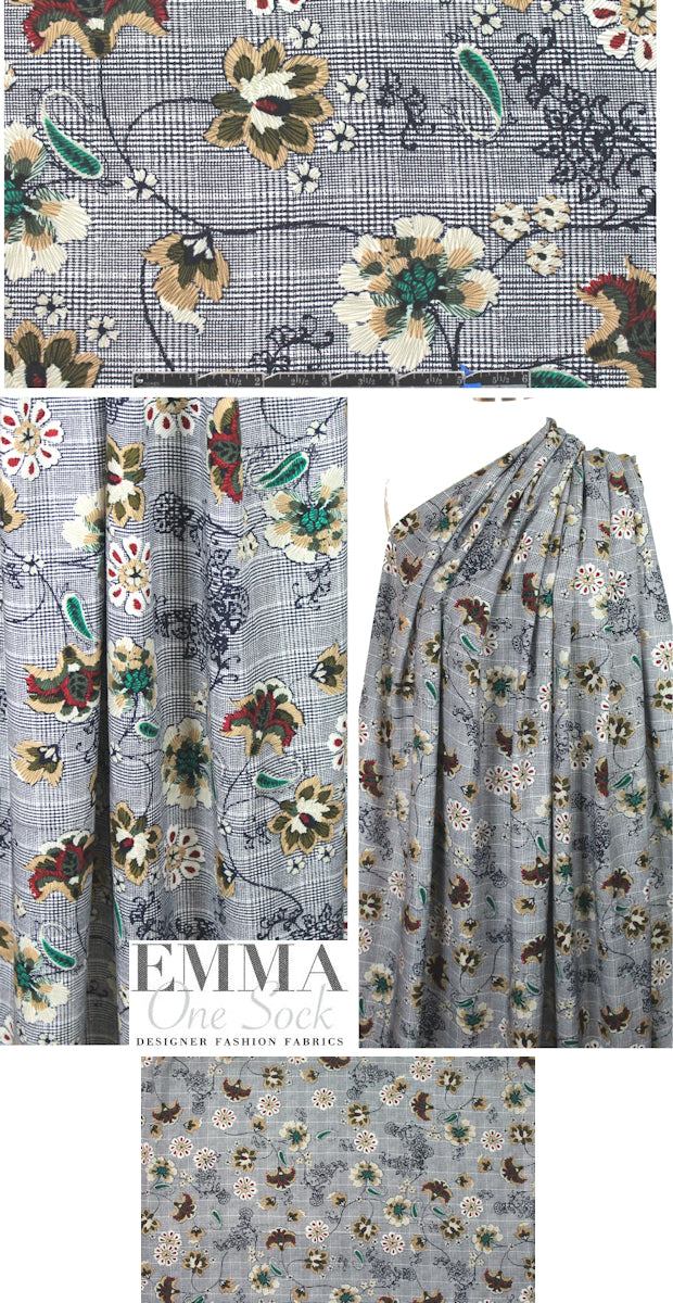 embroidered look printed drapey rayon woven - navy