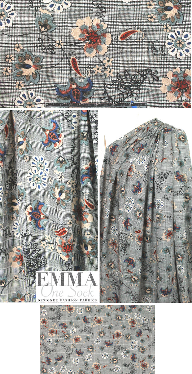 embroidered look printed drapey rayon woven - black