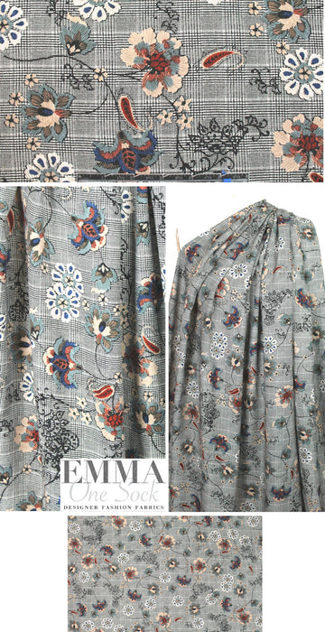 embroidered look printed drapey rayon woven - black .875 yds