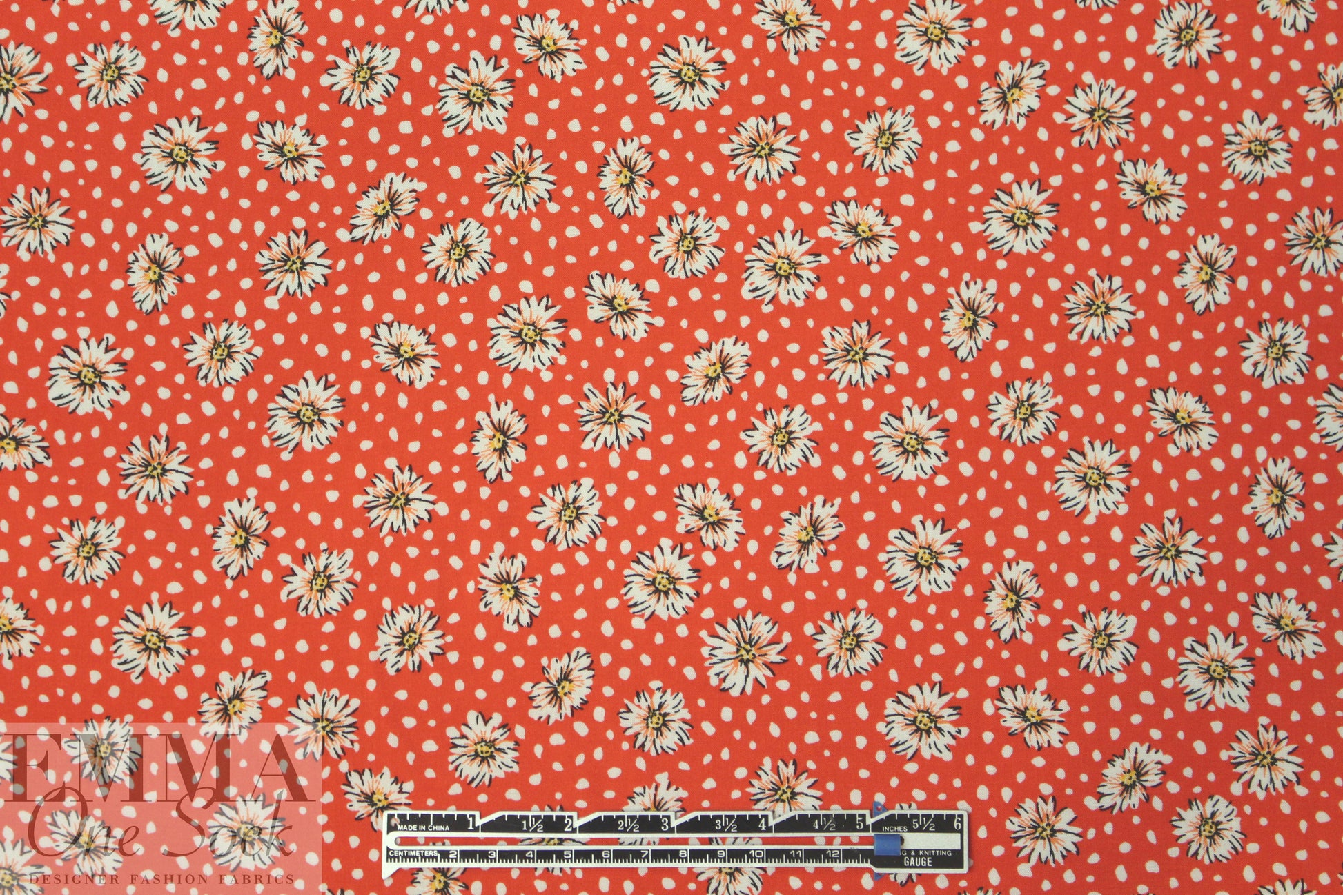 floral dot drapey viscose woven - fiesta red 1.5 yd