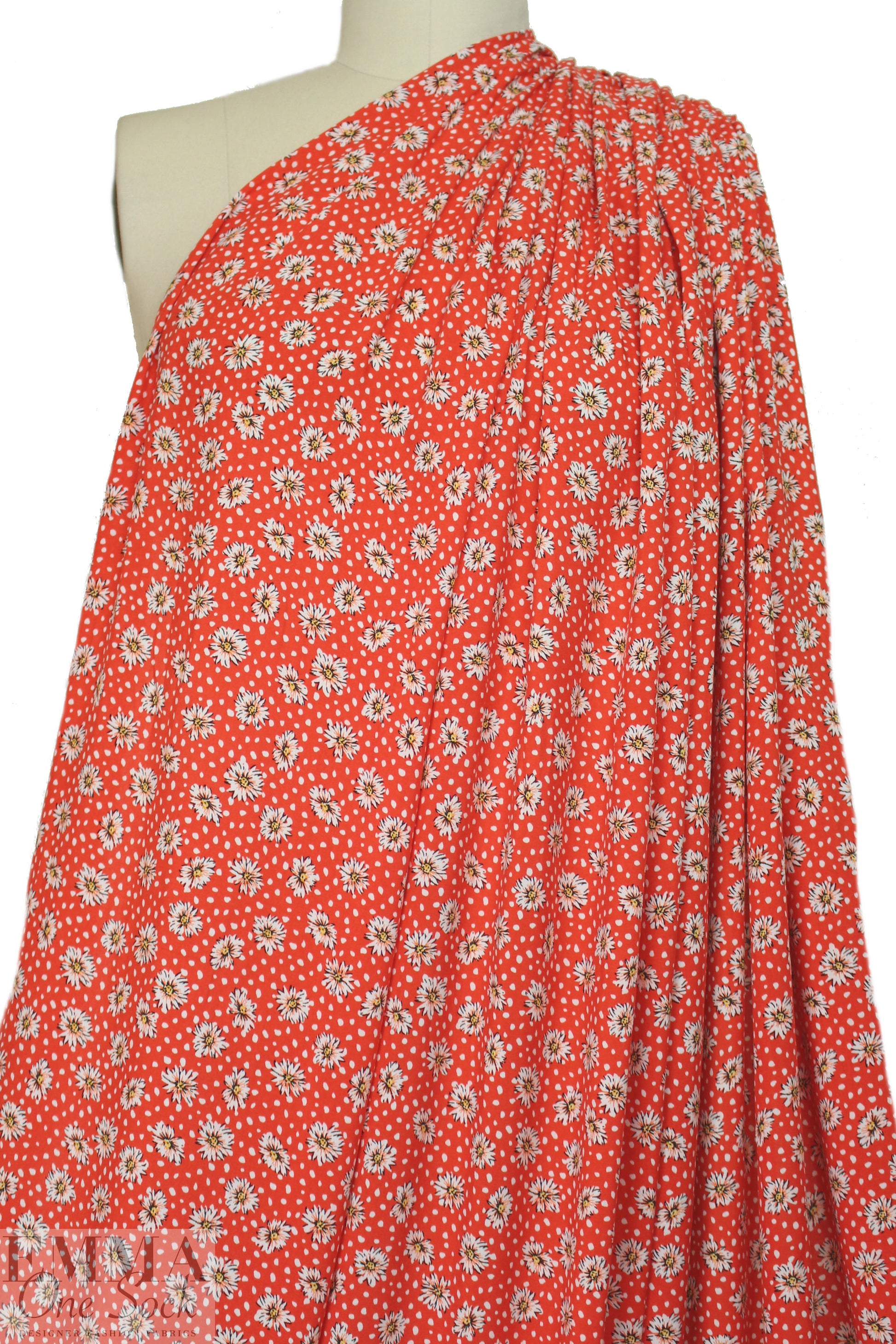 floral dot drapey viscose woven - fiesta red 1.875 yds