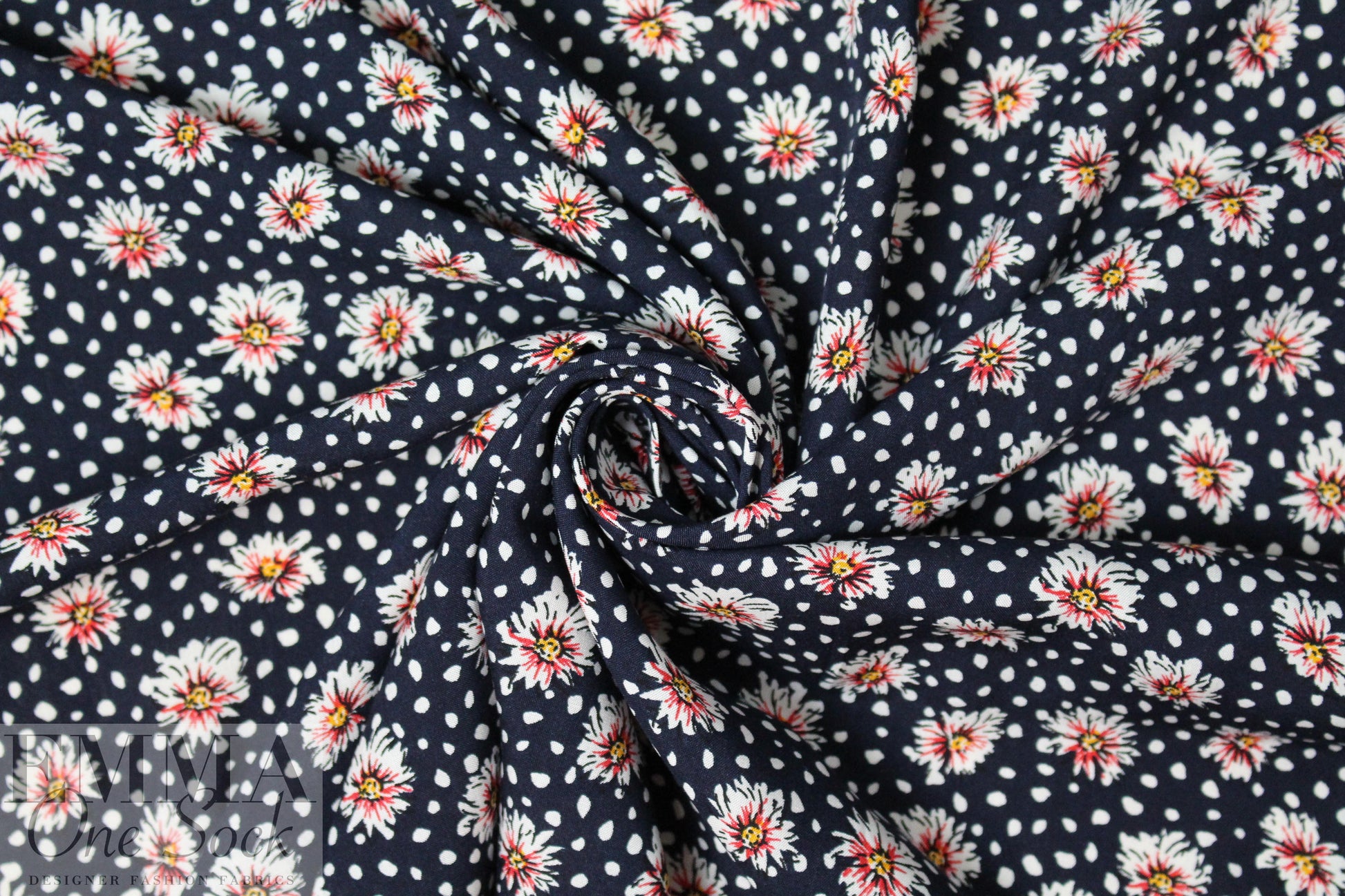 floral dot drapey viscose woven - midnight 2 yd