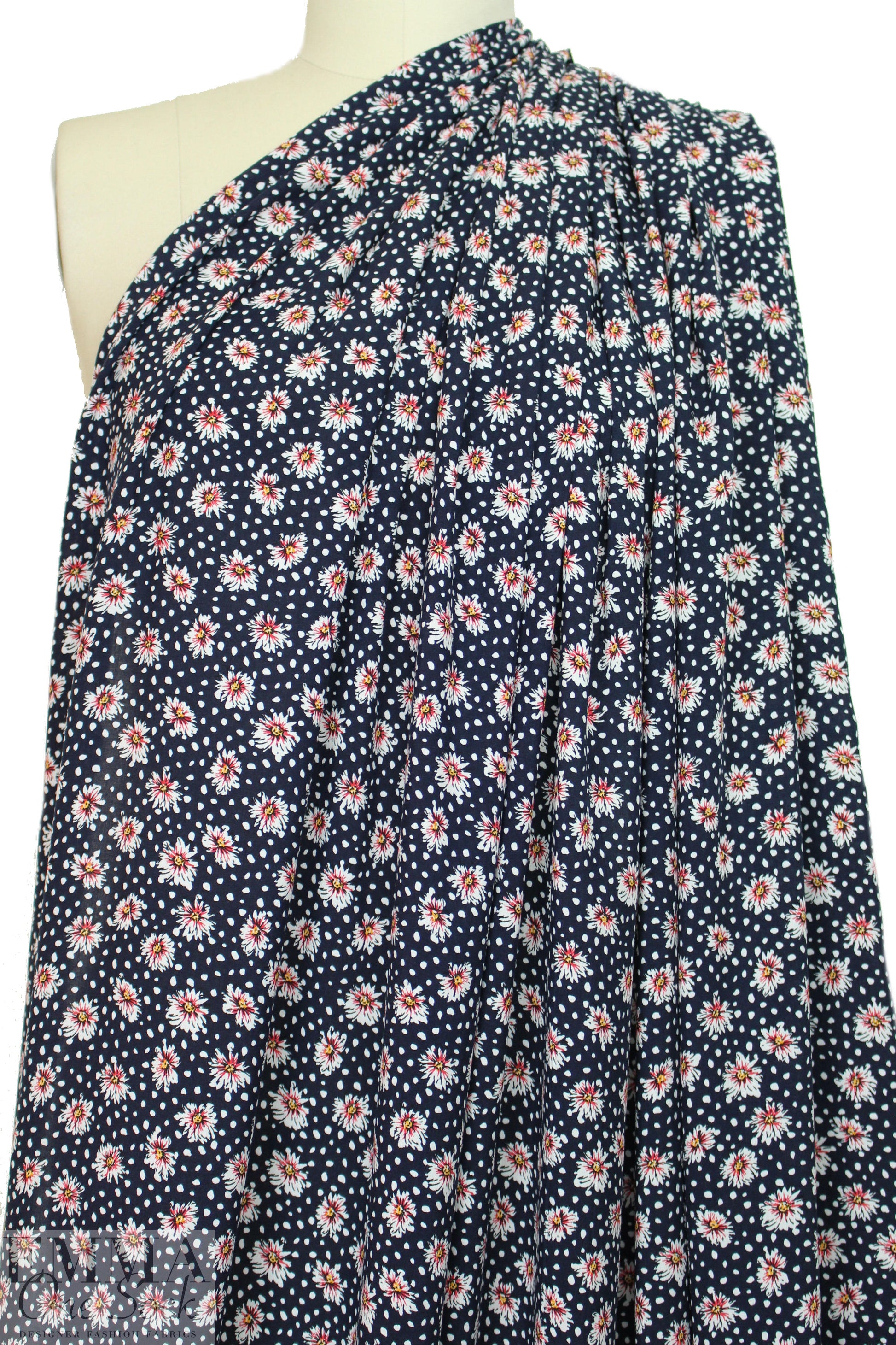 floral dot drapey viscose woven - midnight 1.625 yd