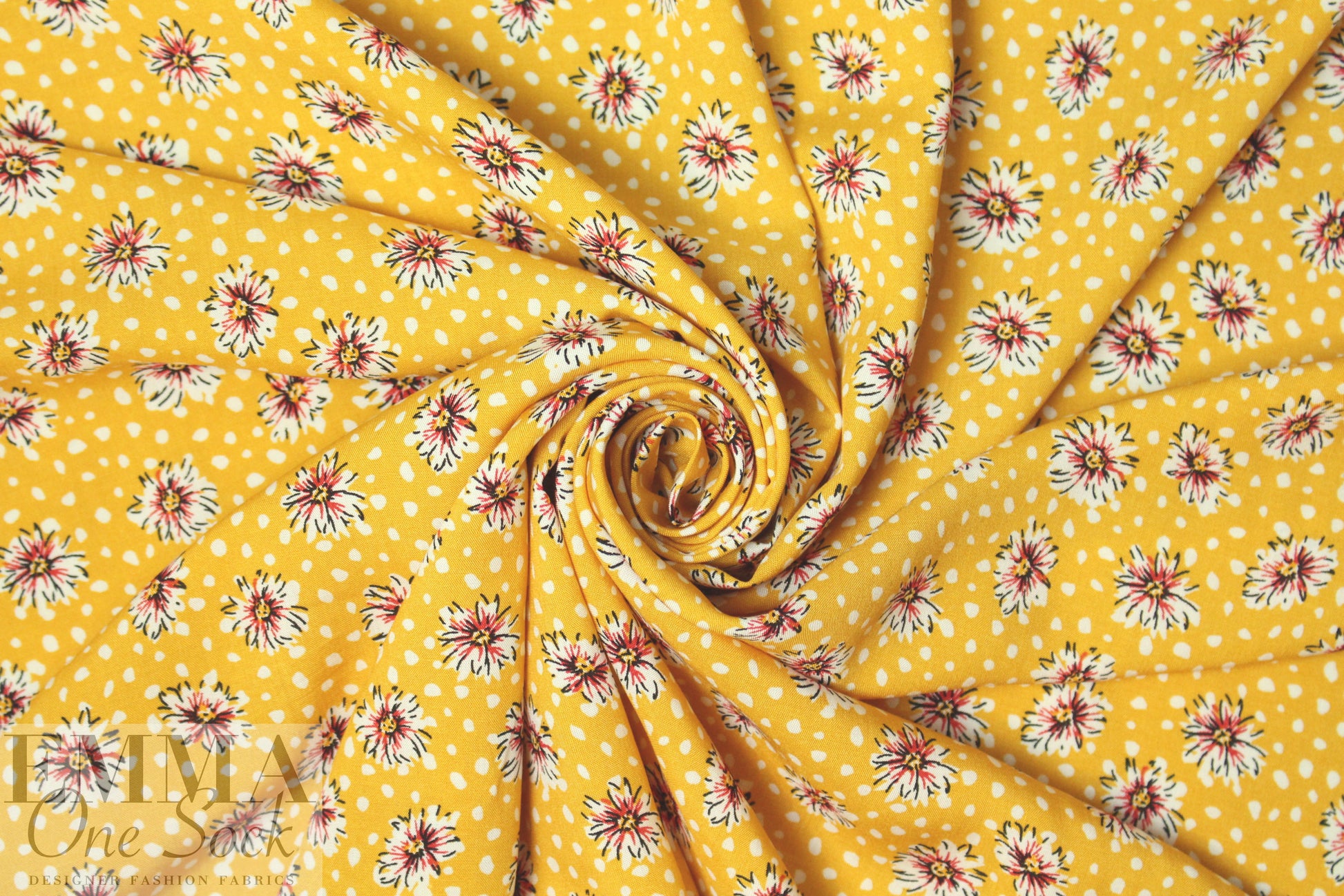 floral dot drapey viscose woven - sunshine .75 yds