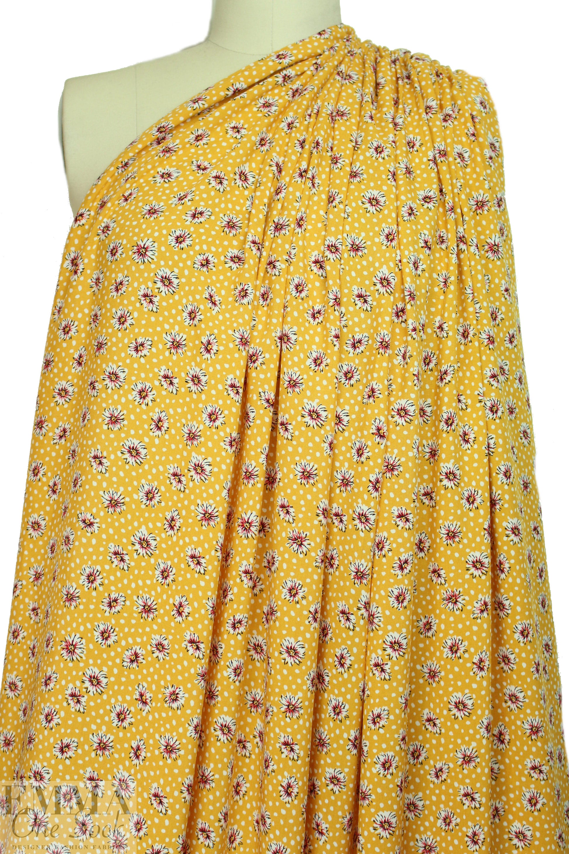floral dot drapey viscose woven - sunshine .75 yds
