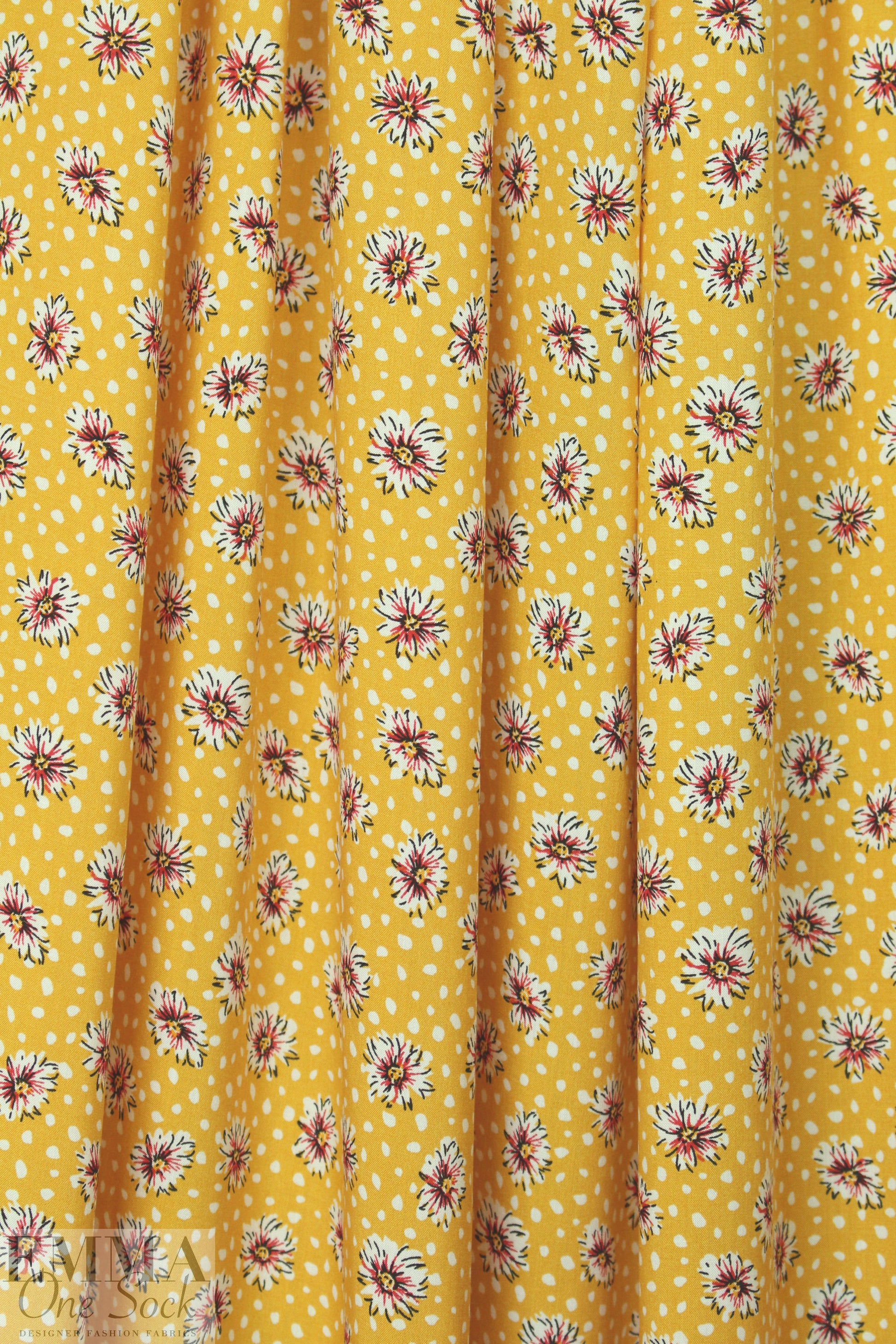 floral dot drapey viscose woven - sunshine .75 yds