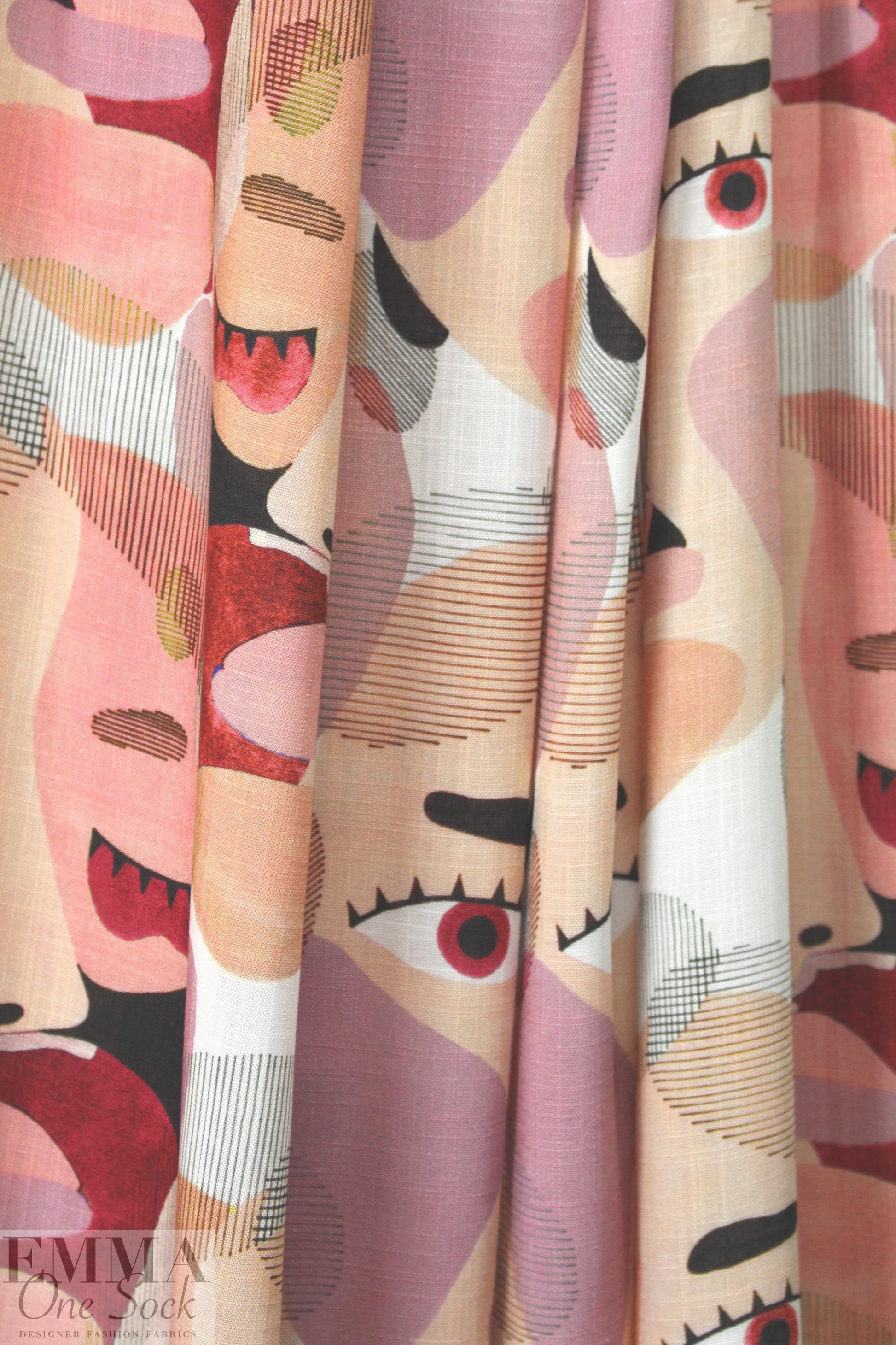 'Picasso' linen-look digital print rayon woven - blush 1.875 yds