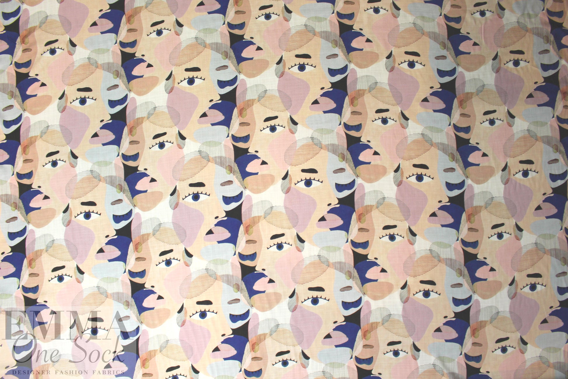 'Picasso' linen-look digital print rayon woven - navy 2 yd