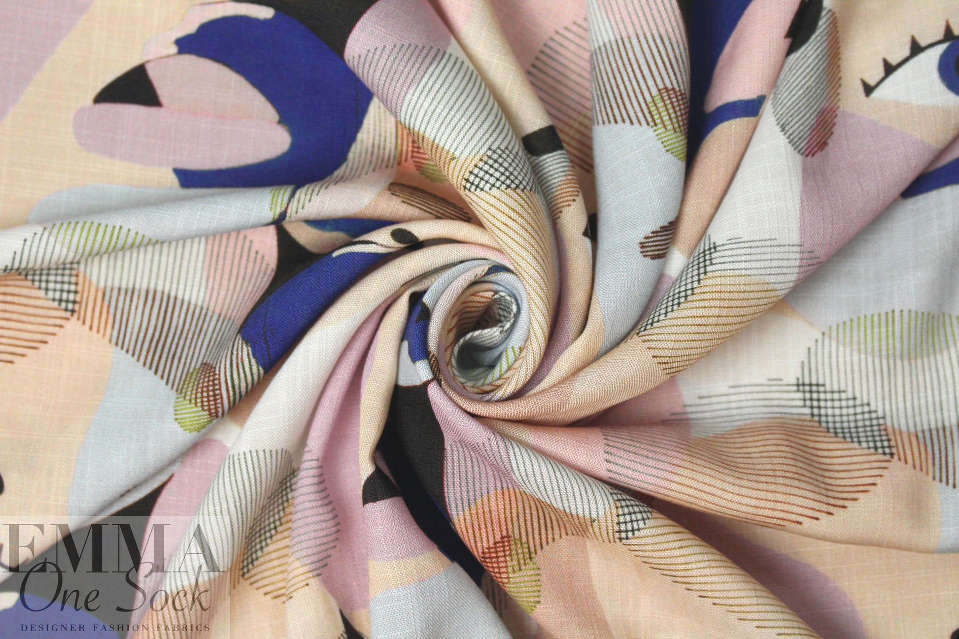 'Picasso' linen-look digital print rayon woven - navy 1.5 yds