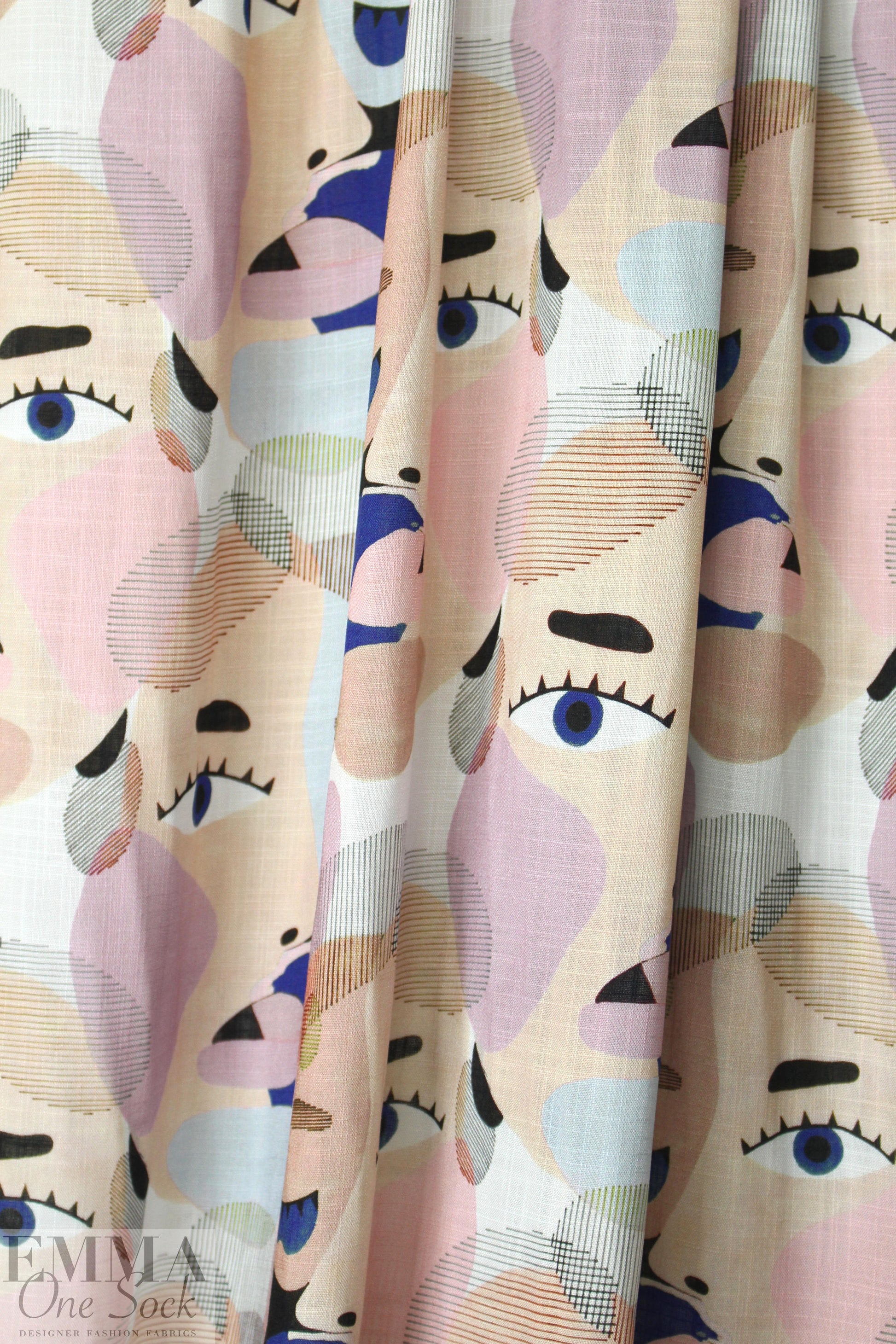 'Picasso' linen-look digital print rayon woven - navy 1.5 yds
