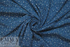 teeny blossoms on marine blue drapey rayon woven