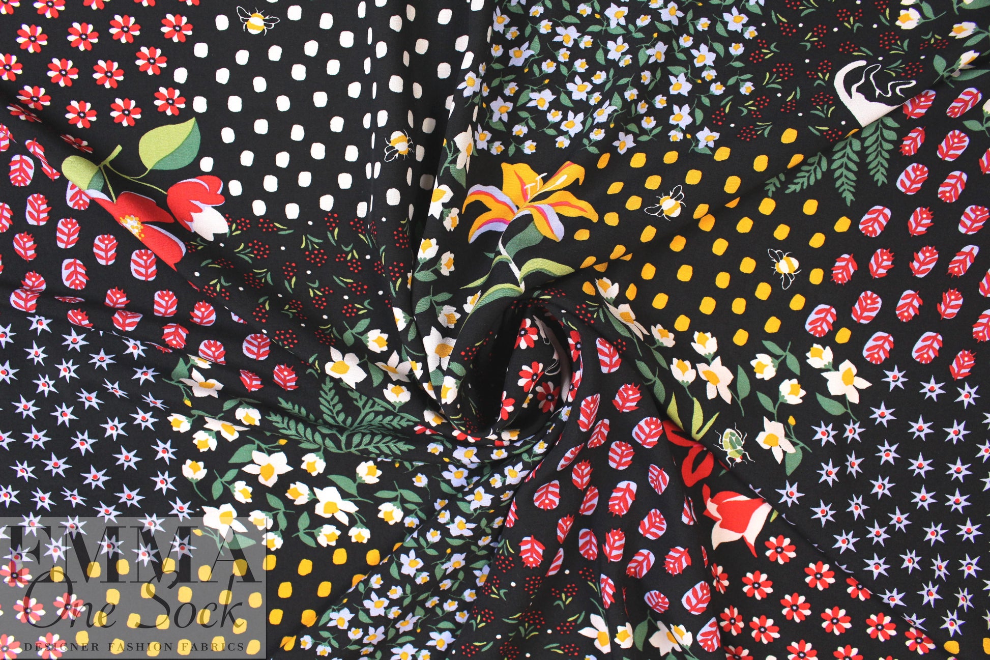 flowery decor with kitties drapey rayon woven