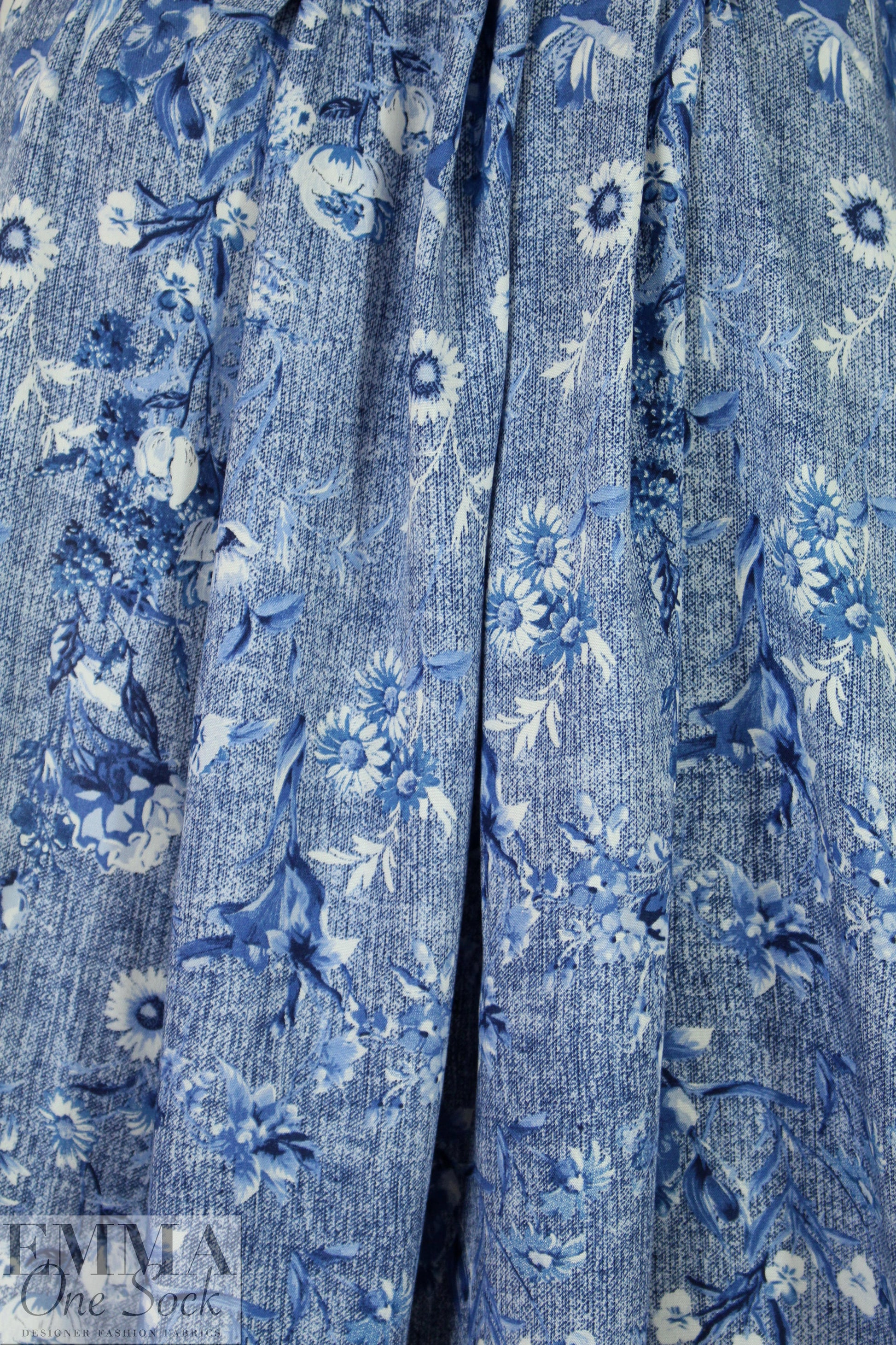 blue jeans floral drapey viscose woven