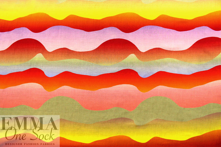 'sunset' digital print linen-look rayon woven, Oeko-Tex cert. 1.75 yd