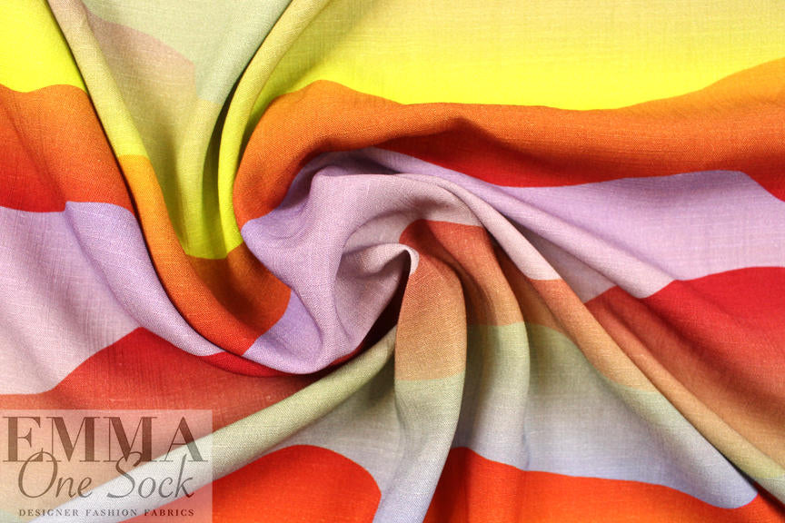 'sunset' digital print linen-look rayon woven, Oeko-Tex cert. 2.125 yd