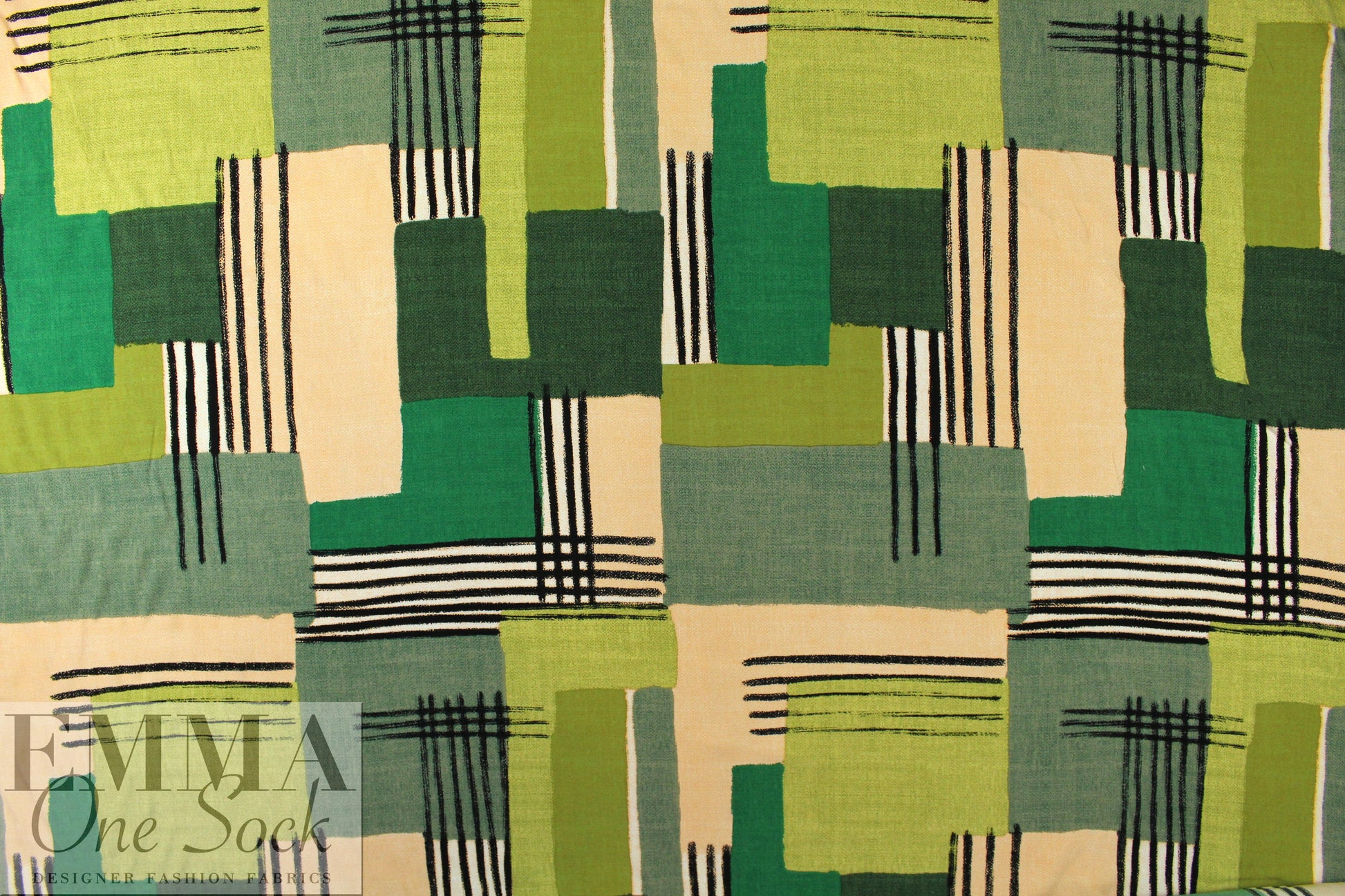 'crosspatch' viscose woven - greens 1.5 yds