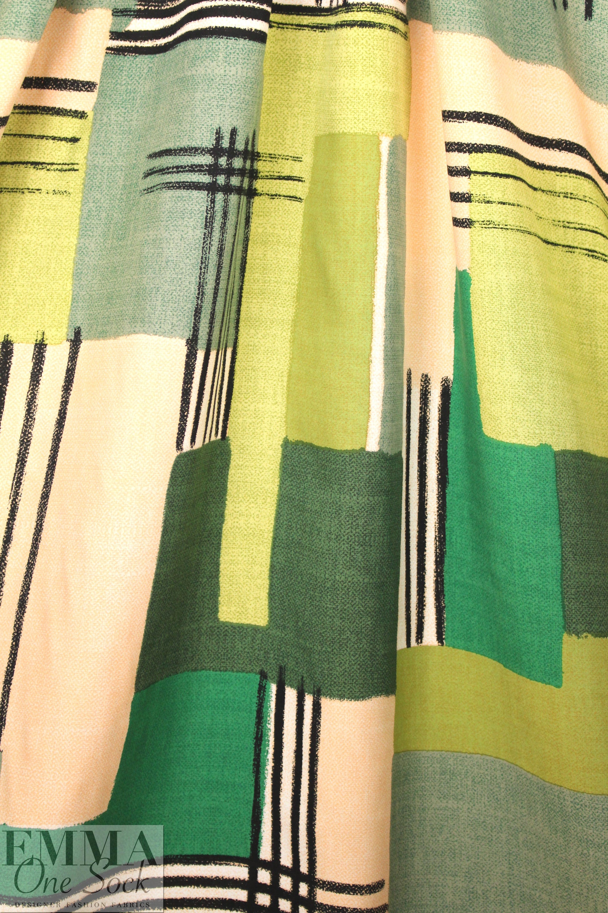 'crosspatch' viscose woven - greens 1.5 yds